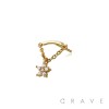 316L SURGICAL STEEL THREADLESS PUSH IN FLOWER ROUND BEZEL CHAIN DANGLE DANGLE CZ TOP PART